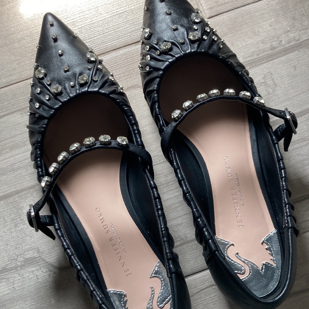 ANTONIO MELANI Black Studded Flats with Pointed Toe